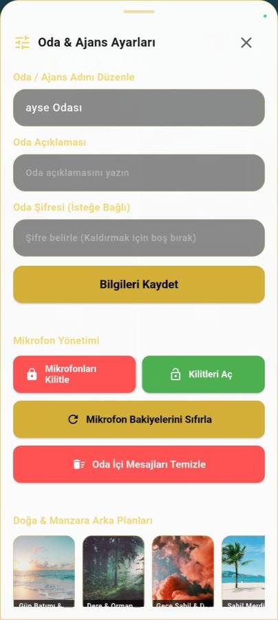 Oda 7 — oda ve ajans ayarları paneli